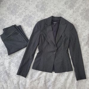Bebe Dark Academia Dark Gray Suit Set with Shimmery Silver Pinstripes